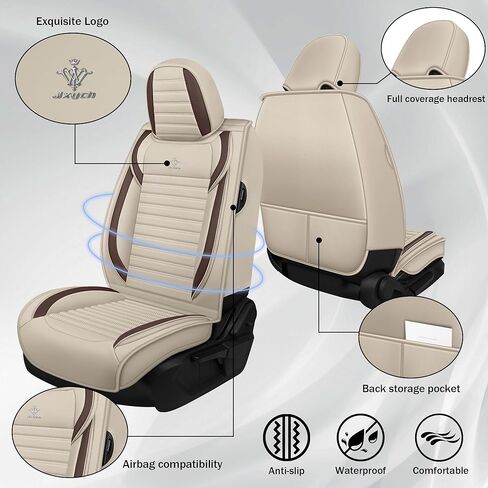 Car Seat Covers Universal Fit Most Cars,Trucks&SUVs, Faux Leather Seat Covers, Breathable and Waterproof Car Seat Protector, Automobile Accessories(Beige,Front Set) in Saudi Arabia
