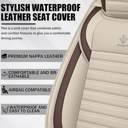 Car Seat Covers Universal Fit Most Cars,Trucks&SUVs, Faux Leather Seat Covers, Breathable and Waterproof Car Seat Protector, Automobile Accessories(Beige,Front Set) in Saudi Arabia