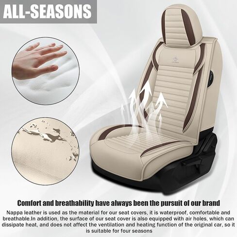 Car Seat Covers Universal Fit Most Cars,Trucks&SUVs, Faux Leather Seat Covers, Breathable and Waterproof Car Seat Protector, Automobile Accessories(Beige,Front Set) in Saudi Arabia
