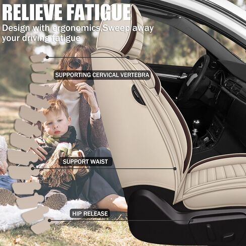 Car Seat Covers Universal Fit Most Cars,Trucks&SUVs, Faux Leather Seat Covers, Breathable and Waterproof Car Seat Protector, Automobile Accessories(Beige,Front Set) in Saudi Arabia