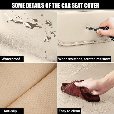 Car Seat Covers Universal Fit Most Cars,Trucks&SUVs, Faux Leather Seat Covers, Breathable and Waterproof Car Seat Protector, Automobile Accessories(Beige,Front Set) in Saudi Arabia