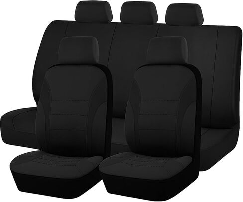 Car Seat Cover Full Set, Fashion Soft Sponge Vehicle Front and Rear Split Bench with Removable Headrest Cover, Breathable Auto Seat Protector, Universal for Truck SUV Sedan (Beige/Black) in Saudi Arabia