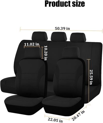 Car Seat Cover Full Set, Fashion Soft Sponge Vehicle Front and Rear Split Bench with Removable Headrest Cover, Breathable Auto Seat Protector, Universal for Truck SUV Sedan (Beige/Black) in Saudi Arabia