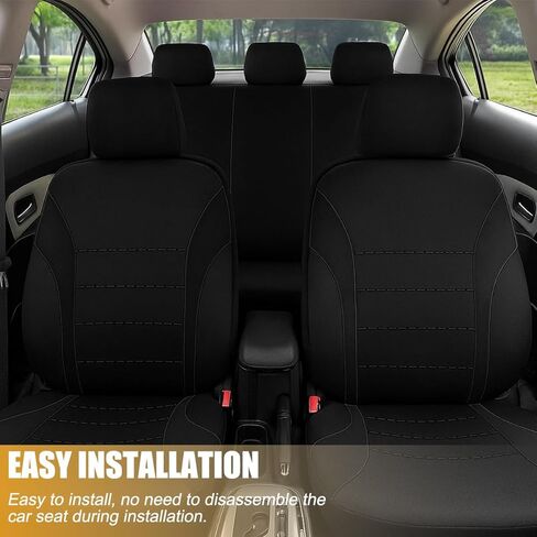 Car Seat Cover Full Set, Fashion Soft Sponge Vehicle Front and Rear Split Bench with Removable Headrest Cover, Breathable Auto Seat Protector, Universal for Truck SUV Sedan (Beige/Black) in Saudi Arabia