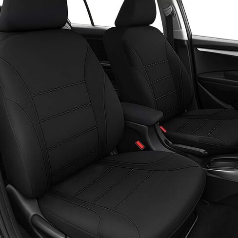 Car Seat Cover Full Set, Fashion Soft Sponge Vehicle Front and Rear Split Bench with Removable Headrest Cover, Breathable Auto Seat Protector, Universal for Truck SUV Sedan (Beige/Black) in Saudi Arabia