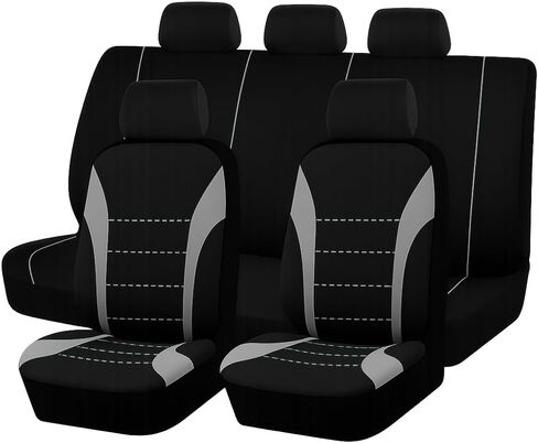 Car Seat Cover Full Set, Fashion Soft Sponge Vehicle Front and Rear Split Bench with Removable Headrest Cover, Breathable Auto Seat Protector, Universal for Truck SUV Sedan (Beige/Black) in Saudi Arabia