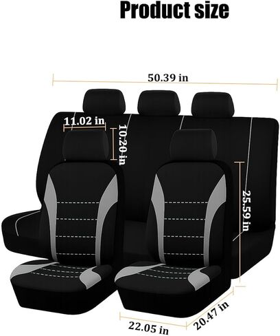 Car Seat Cover Full Set, Fashion Soft Sponge Vehicle Front and Rear Split Bench with Removable Headrest Cover, Breathable Auto Seat Protector, Universal for Truck SUV Sedan (Beige/Black) in Saudi Arabia