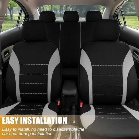 Car Seat Cover Full Set, Fashion Soft Sponge Vehicle Front and Rear Split Bench with Removable Headrest Cover, Breathable Auto Seat Protector, Universal for Truck SUV Sedan (Beige/Black) in Saudi Arabia