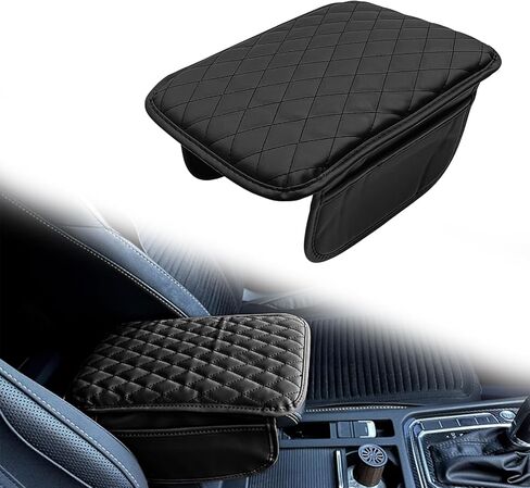 Car Center Console Cover with 2 Storage, Upgraded Microfiber Leather Car Arm Rest Cover, Car Interior Accessories Universal Armrest Cover for Car Storage Box for Sedan(Black) in Saudi Arabia