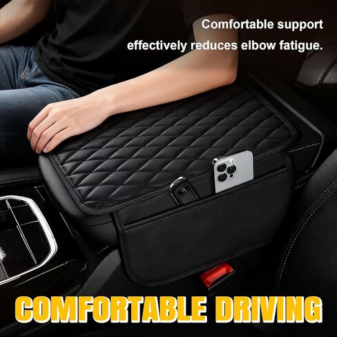 Car Center Console Cover with 2 Storage, Upgraded Microfiber Leather Car Arm Rest Cover, Car Interior Accessories Universal Armrest Cover for Car Storage Box for Sedan(Black) in Saudi Arabia