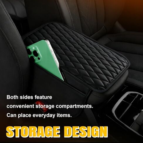 Car Center Console Cover with 2 Storage, Upgraded Microfiber Leather Car Arm Rest Cover, Car Interior Accessories Universal Armrest Cover for Car Storage Box for Sedan(Black) in Saudi Arabia