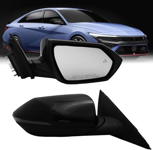 مرآة جانبية للركاب متوافقة مع 2021 2022 2023 2024 2025 Hyundai Elantra مع زجاج طاقة ساخن وإشارات انعطاف النقطة العمياء دليل قابل للطي 8 دبابيس باللون الأسود in Saudi Arabia