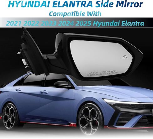 مرآة جانبية للركاب متوافقة مع 2021 2022 2023 2024 2025 Hyundai Elantra مع زجاج طاقة ساخن وإشارات انعطاف النقطة العمياء دليل قابل للطي 8 دبابيس باللون الأسود in Saudi Arabia