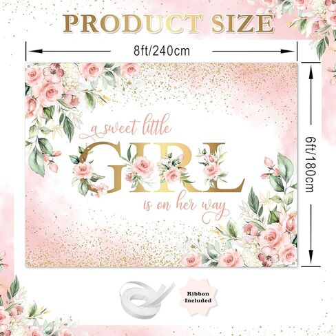 Avezano Girl Baby Shower Backdrop Pink Floral Sweet Baby Girl Baby Shower Banner A Sweet Little Girl is on Her Way Baby Shower Party Decorations Banner 70.8 x 43.3 Inch in Saudi Arabia