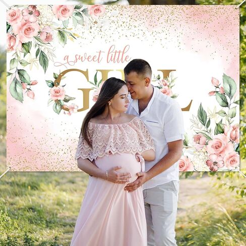 Avezano Girl Baby Shower Backdrop Pink Floral Sweet Baby Girl Baby Shower Banner A Sweet Little Girl is on Her Way Baby Shower Party Decorations Banner 70.8 x 43.3 Inch in Saudi Arabia