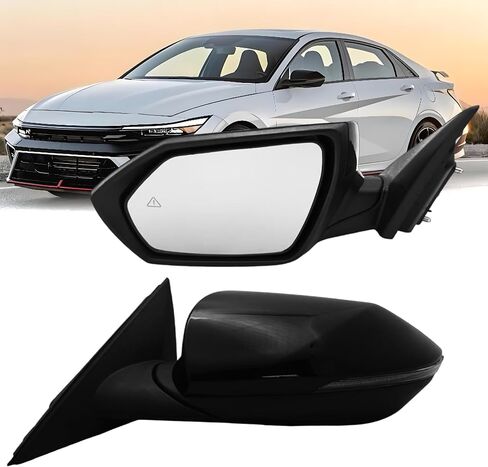 مرآة جانبية للركاب متوافقة مع 2021 2022 2023 2024 2025 Hyundai Elantra مع زجاج طاقة ساخن وإشارات انعطاف النقطة العمياء دليل قابل للطي 8 دبابيس باللون الأسود in Kuwait