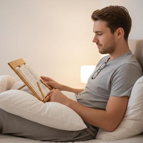 حامل كتب من الخيزران للقراءة بدون استخدام اليدين - حامل عرض محمول ومتعدد الوظائف للوصفات وكتب الطبخ والمجلات والأجهزة اللوحية وأجهزة الكمبيوتر المحمولة - حامل كتب قابل للتعديل وحامل كتب الطبخ للمطبخ in Kuwait