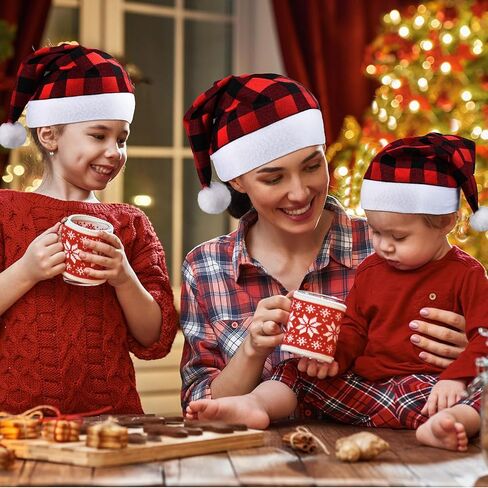 Skylety 12 Pieces Christmas Buffalo Plaid Santa Hats Classic Xmas Non Woven Fabric Hat Santa Plaid Cap for Xmas Holiday Party in Saudi Arabia