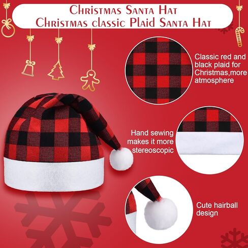 Skylety 12 Pieces Christmas Buffalo Plaid Santa Hats Classic Xmas Non Woven Fabric Hat Santa Plaid Cap for Xmas Holiday Party in Saudi Arabia