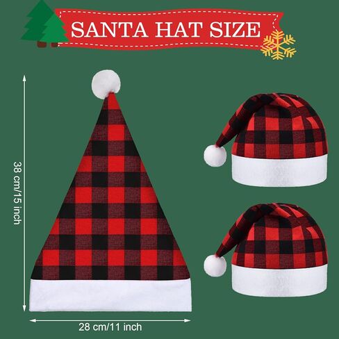 Skylety 12 Pieces Christmas Buffalo Plaid Santa Hats Classic Xmas Non Woven Fabric Hat Santa Plaid Cap for Xmas Holiday Party in Saudi Arabia