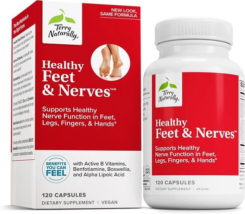 Terry Naturally Healthy Feet & Nerves - 120 Capsules, Pack of 2 - Supports Healthy Nerve Function in Feet, Legs, Fingers & Hands - Non-GMO, Vegan, Gluten Free - 120 Total Servings in Kuwait