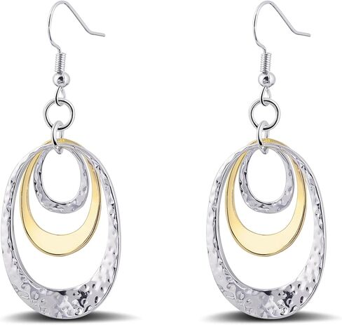 Silver Three Oval Bohemian Drop Dangle Earrings Two Tone Earrings Vintage Boho Earrings for Women Trendy in Kuwait