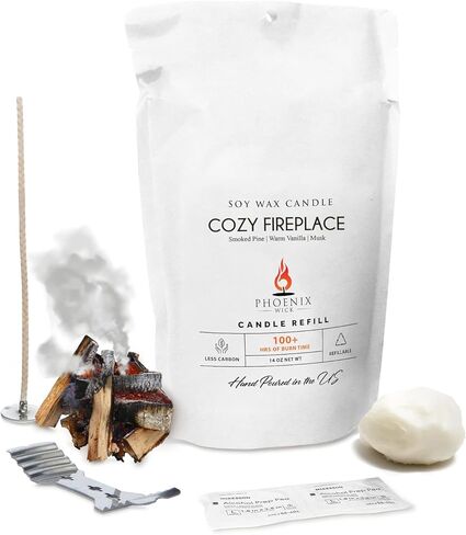 Phoenix Wick Candle Making Kit – Transform Anything Into A Candle – Candle Making Kit with Wick + 14oz Wax (Cozy Fireplace) in Saudi Arabia