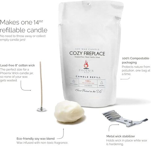 Phoenix Wick Candle Making Kit – Transform Anything Into A Candle – Candle Making Kit with Wick + 14oz Wax (Cozy Fireplace) in Saudi Arabia