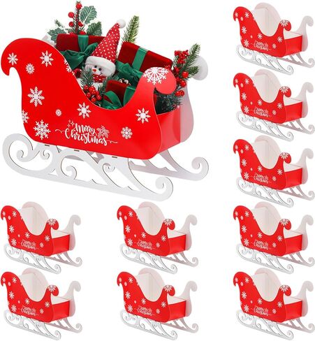 Kathfly 10 Set 15.8'' Large Christmas Sleigh Basket Gifts Bulk DIY Wooden Santa Sled Basket Empty Christmas Sleigh Decor Paper Gift Boxes Wooden Sled Runners Xmas DIY Craft for Holiday Supplies in Saudi Arabia