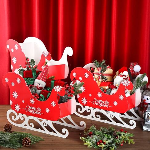 Kathfly 10 Set 15.8'' Large Christmas Sleigh Basket Gifts Bulk DIY Wooden Santa Sled Basket Empty Christmas Sleigh Decor Paper Gift Boxes Wooden Sled Runners Xmas DIY Craft for Holiday Supplies in Saudi Arabia