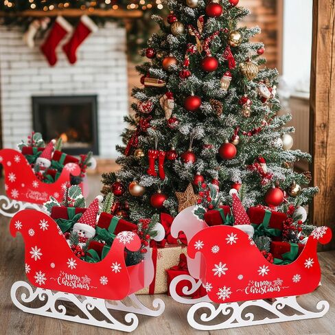 Kathfly 10 Set 15.8'' Large Christmas Sleigh Basket Gifts Bulk DIY Wooden Santa Sled Basket Empty Christmas Sleigh Decor Paper Gift Boxes Wooden Sled Runners Xmas DIY Craft for Holiday Supplies in Saudi Arabia