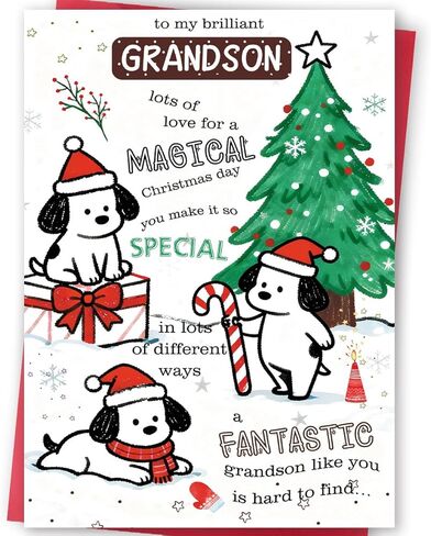 Funny Grandson Christmas Card from Grandma Grandpa, Merry Christmas Card for Grandson, Cute Xmas Holiday Cards Gifts for Grandchild in Kuwait