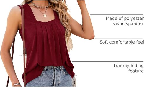 KTILG Summer Square Neck Sleeveless Tops Flowy Pleated Tunic Tank Tops for Women Loose Fit S-3XL in Saudi Arabia