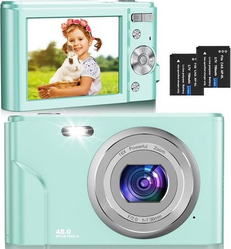 Digital Camera, 1080P 48MP Autofocus Digital Camera for Kids with 32GB Memory Card, 2 Batteries, 16X Digital Zoom, Compact Small Point and Shoot Camera for Boys Girls Teens Children Beginner,Pink in Kuwait