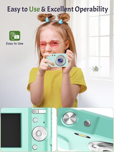 Digital Camera, 1080P 48MP Autofocus Digital Camera for Kids with 32GB Memory Card, 2 Batteries, 16X Digital Zoom, Compact Small Point and Shoot Camera for Boys Girls Teens Children Beginner,Pink in Kuwait