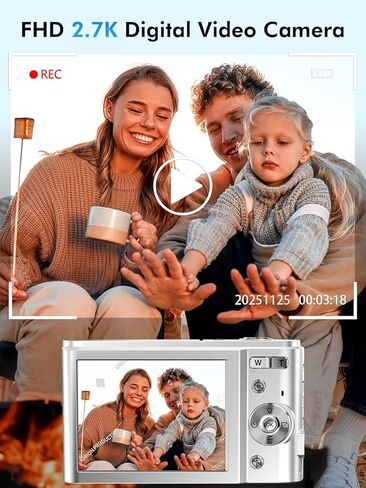 Digital Camera for Kids with 32GB Card FHD 1080P 48MP Autofocus Point and Shoot Camera with 2 Batteries, 16X Zoom, Compact Small Portable Camera for Kids Teens (Silver) in Saudi Arabia