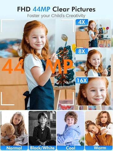 Digital Camera for Kids with 32GB Card FHD 1080P 48MP Autofocus Point and Shoot Camera with 2 Batteries, 16X Zoom, Compact Small Portable Camera for Kids Teens (Silver) in Saudi Arabia