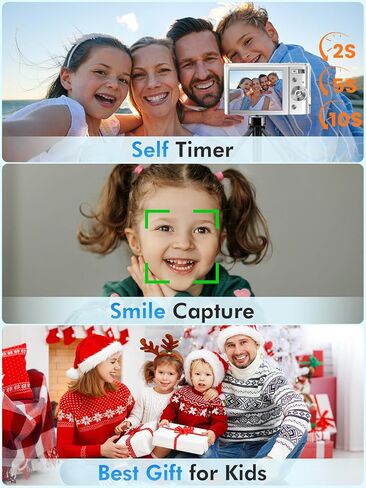 Digital Camera for Kids with 32GB Card FHD 1080P 48MP Autofocus Point and Shoot Camera with 2 Batteries, 16X Zoom, Compact Small Portable Camera for Kids Teens (Silver) in Saudi Arabia