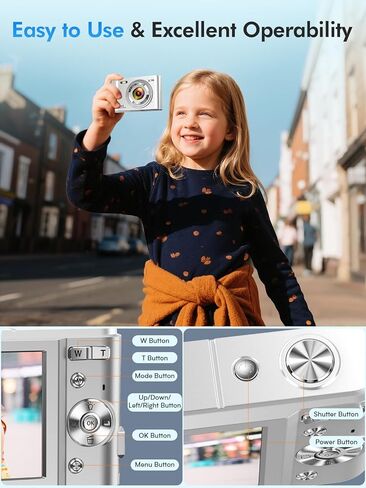 Digital Camera for Kids with 32GB Card FHD 1080P 48MP Autofocus Point and Shoot Camera with 2 Batteries, 16X Zoom, Compact Small Portable Camera for Kids Teens (Silver) in Saudi Arabia