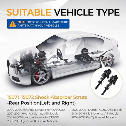 دعامة امتصاص الصدمات الخلفية من PAROD تناسب 2000-2005 Hyundai Sonata، 2001 XG300، 2002-2005 XG350، 2001-2006 Kia Magentis، 2001-2005 Optima، مع استبدال مجموعة زنبرك الملف #15071 15072 in Saudi Arabia