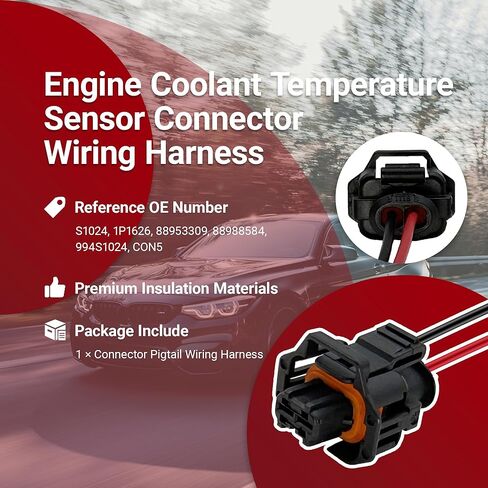 Engine Coolant Temperature Sensor Connector Pigtail Wiring Harness Compatible with Chevy Chevrolet GMC Saturn Hyundai Buick Kia Cadillac Porsche, Replaces 88953309 in Kuwait