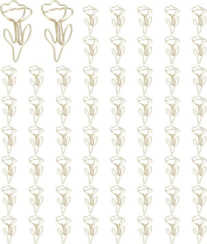 PATIKIL Cute Paper Clip, 60Pcs Flower Shape Paper Clip Metal Funny Bookmarks Planner Clips Clamp for Home Office Supplies Desk File Organization Wedding Decoration, Gold in Saudi Arabia