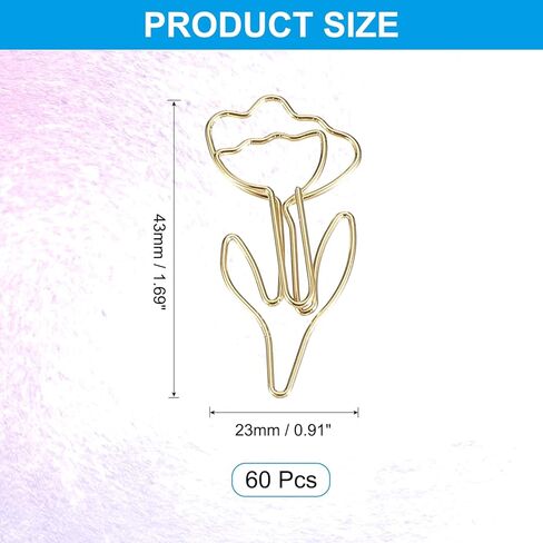 PATIKIL Cute Paper Clip, 60Pcs Flower Shape Paper Clip Metal Funny Bookmarks Planner Clips Clamp for Home Office Supplies Desk File Organization Wedding Decoration, Gold in Saudi Arabia