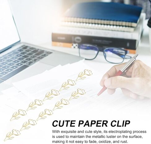 PATIKIL Cute Paper Clip, 60Pcs Flower Shape Paper Clip Metal Funny Bookmarks Planner Clips Clamp for Home Office Supplies Desk File Organization Wedding Decoration, Gold in Saudi Arabia
