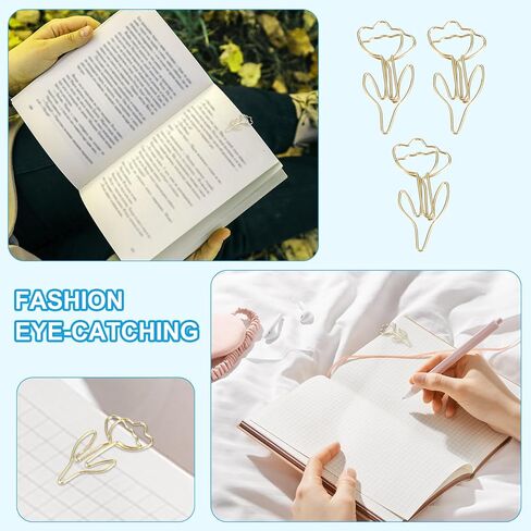 PATIKIL Cute Paper Clip, 60Pcs Flower Shape Paper Clip Metal Funny Bookmarks Planner Clips Clamp for Home Office Supplies Desk File Organization Wedding Decoration, Gold in Saudi Arabia