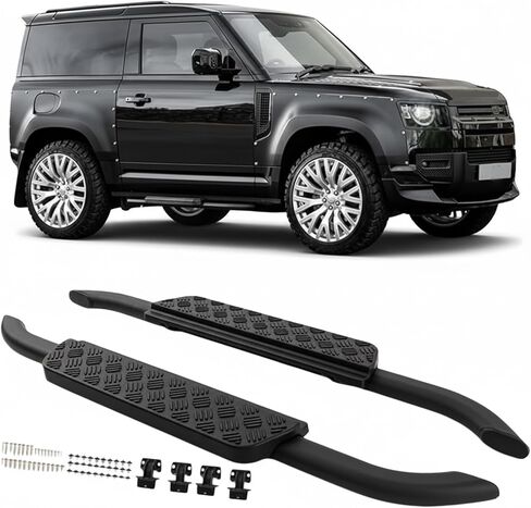 Side Step Running Boards Fits for Land Rover Defender 90 2020-2025 L663 2 Door, Black Bars with Anti-Slip Pedals, 2 Piece Set with Mounting Hardware US Stock in Saudi Arabia
