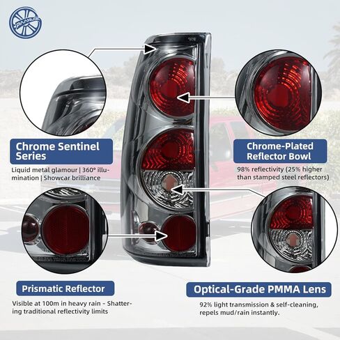 مصباح خلفي بديل OE لسيارة 1999-2007 Chevy Silverado 1500/2500/3500/1500HD/2500HD/Classic & GMC Sierra 1500/2500/3500/1500HD/2500HD/Classic Fleetside، زوج واحد (سلسلة Chrome Sentinel) in Kuwait