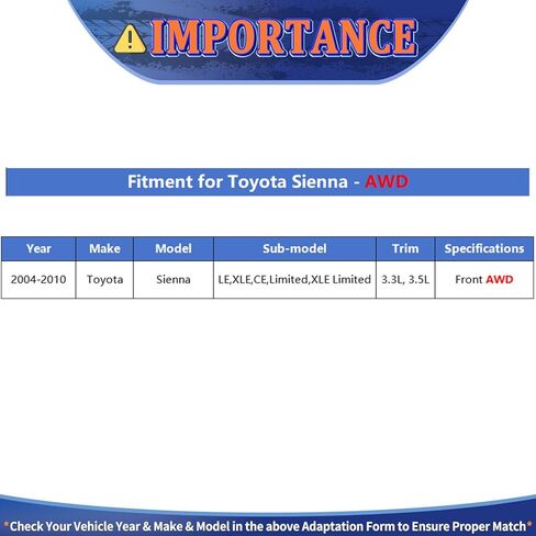 Maxfavor AWD CV Axle Shaft Front for Toyota Sienna 3.3L 2004 2005 2006, for Toyota Sienna 2007 2008 2009 2010 3.5L V6, Limited LE XLE Mini Passenger Van, Front Driver Passenger in Saudi Arabia