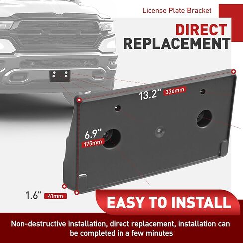 حامل دعامة لوحة الترخيص الأمامية متوافق مع Dodge RAM 1500 New Bodystyle DT Rebel & TRX 2019-2024، بديل لـ 68274219AD CH1068153، إطارات تثبيت لوحة الترخيص الممتصة للصدمات in Saudi Arabia