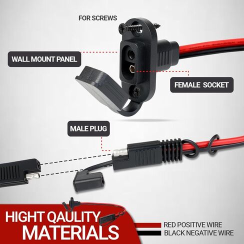 TMH 2 FT - 10 AWG SAE Connector Power Socket Sidewall Port, Flush Mount SAE Plug Adapter, Male to Female Extension Cable for Solar Generator Battery Charger with Mounting Screws (2 Pack) in Saudi Arabia